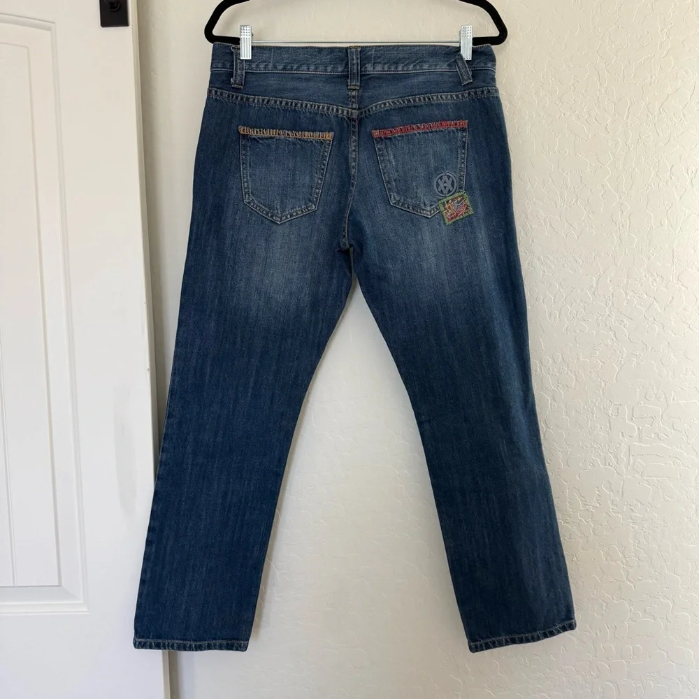 CAbi Patchwork Boyfriend Cropped Jeans Denim Pant Boho Indie Colorful Art Sz 4 - Picture 2 of 7
